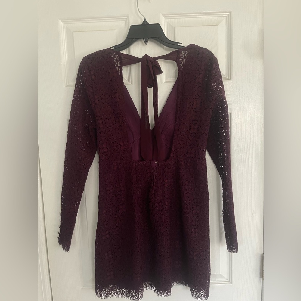 Free People Honey Honey Lace Long Sleeve Mini Dress in Potent Purple - Picture 5 of 5